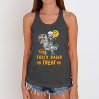 Trick Rawr Treat Skeleton Trex Halloween Women's Knotted Racerback Tank