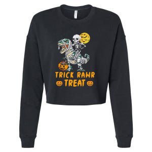 Trick Rawr Treat Skeleton Trex Halloween Cropped Pullover Crew