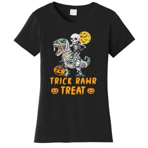 Trick Rawr Treat Skeleton Trex Halloween Women's T-Shirt