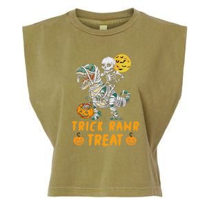 Trick Rawr Treat Skeleton Trex Halloween Garment-Dyed Women's Muscle Tee