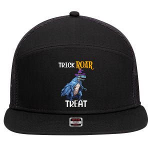 Trick Rawr Treat Halloween TRex Dinosaur Witch Gift 7 Panel Mesh Trucker Snapback Hat