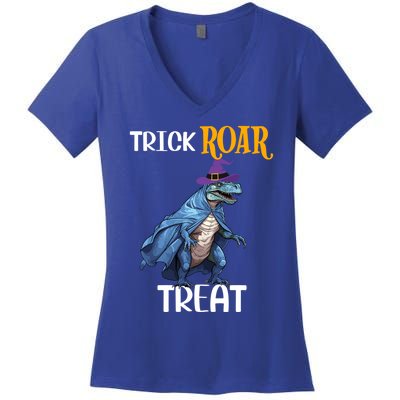 Trick Rawr Treat Halloween TRex Dinosaur Witch Gift Women's V-Neck T-Shirt