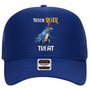 Trick Rawr Treat Halloween TRex Dinosaur Witch Gift High Crown Mesh Back Trucker Hat