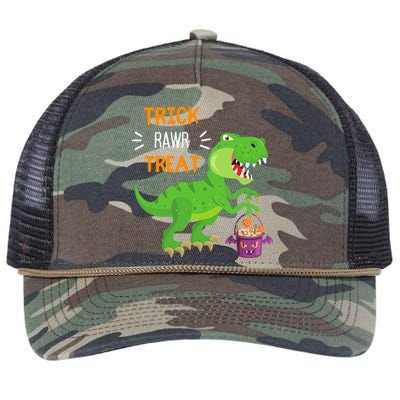 Trick Rawr Treat TRex Dinosaur Funny Halloween Funny Gift Retro Rope Trucker Hat Cap