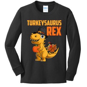 Turkeysaurus Rex Turkey Dino Thanksgiving Kids Long Sleeve Shirt