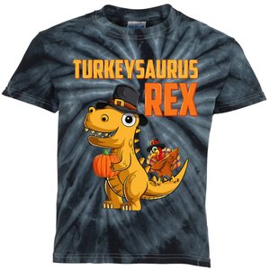 Turkeysaurus Rex Turkey Dino Thanksgiving Kids Tie-Dye T-Shirt