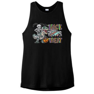 Trick Rawr Treat Happy Halloween Western Skeleton Dinosaur Cute Gift Ladies PosiCharge Tri-Blend Wicking Tank