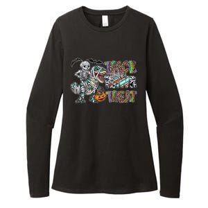 Trick Rawr Treat Happy Halloween Western Skeleton Dinosaur Cute Gift Womens CVC Long Sleeve Shirt