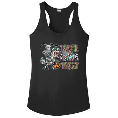 Trick Rawr Treat Happy Halloween Western Skeleton Dinosaur Cute Gift Ladies PosiCharge Competitor Racerback Tank