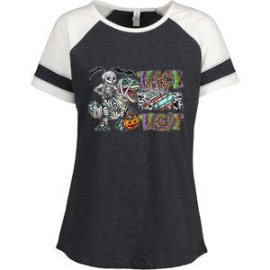 Trick Rawr Treat Happy Halloween Western Skeleton Dinosaur Cute Gift Enza Ladies Jersey Colorblock Tee