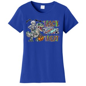 Trick Rawr Treat Happy Halloween Western Skeleton Dinosaur Cute Gift Women's T-Shirt