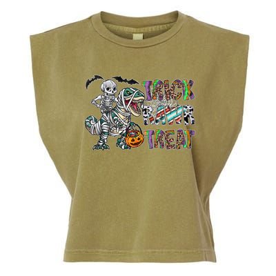 Trick Rawr Treat Happy Halloween Western Skeleton Dinosaur Cute Gift Garment-Dyed Women's Muscle Tee