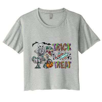 Trick Rawr Treat Happy Halloween Western Skeleton Dinosaur Cute Gift Women's Crop Top Tee