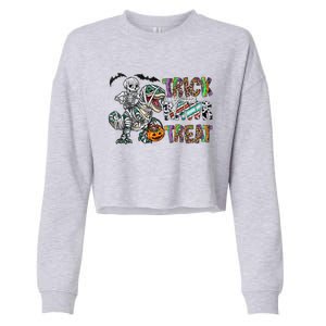 Trick Rawr Treat Happy Halloween Western Skeleton Dinosaur Cute Gift Cropped Pullover Crew