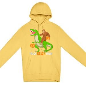 Trick Rawr Treat Bigfoot Riding A Trex Dino Halloween Gift Premium Pullover Hoodie