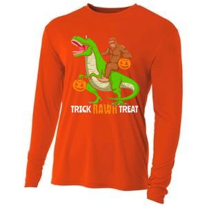 Trick Rawr Treat Bigfoot Riding A Trex Dino Halloween Gift Cooling Performance Long Sleeve Crew