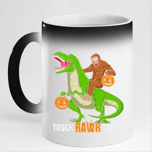 Trick Rawr Treat Bigfoot Riding A Trex Dino Halloween Gift 11oz Black Color Changing Mug