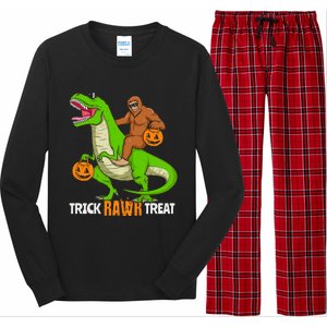 Trick Rawr Treat Bigfoot Riding A Trex Dino Halloween Gift Long Sleeve Pajama Set