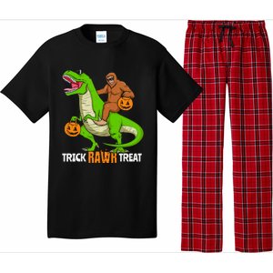 Trick Rawr Treat Bigfoot Riding A Trex Dino Halloween Gift Pajama Set