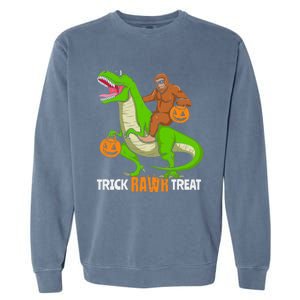 Trick Rawr Treat Bigfoot Riding A Trex Dino Halloween Gift Garment-Dyed Sweatshirt