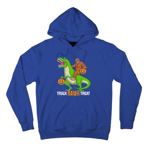 Trick Rawr Treat Bigfoot Riding A Trex Dino Halloween Gift Hoodie