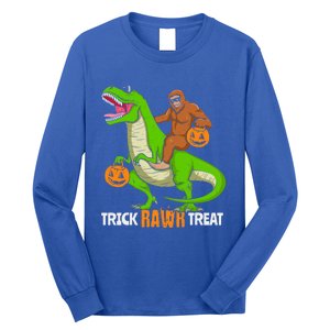 Trick Rawr Treat Bigfoot Riding A Trex Dino Halloween Gift Long Sleeve Shirt