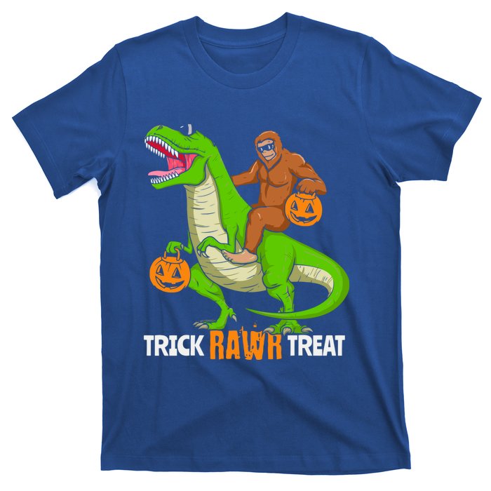 Trick Rawr Treat Bigfoot Riding A Trex Dino Halloween Gift T-Shirt