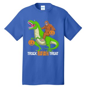 Trick Rawr Treat Bigfoot Riding A Trex Dino Halloween Gift Tall T-Shirt