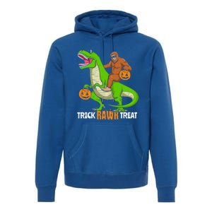 Trick Rawr Treat Bigfoot Riding A Trex Dino Halloween Gift Premium Hoodie