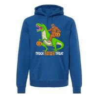 Trick Rawr Treat Bigfoot Riding A Trex Dino Halloween Gift Premium Hoodie