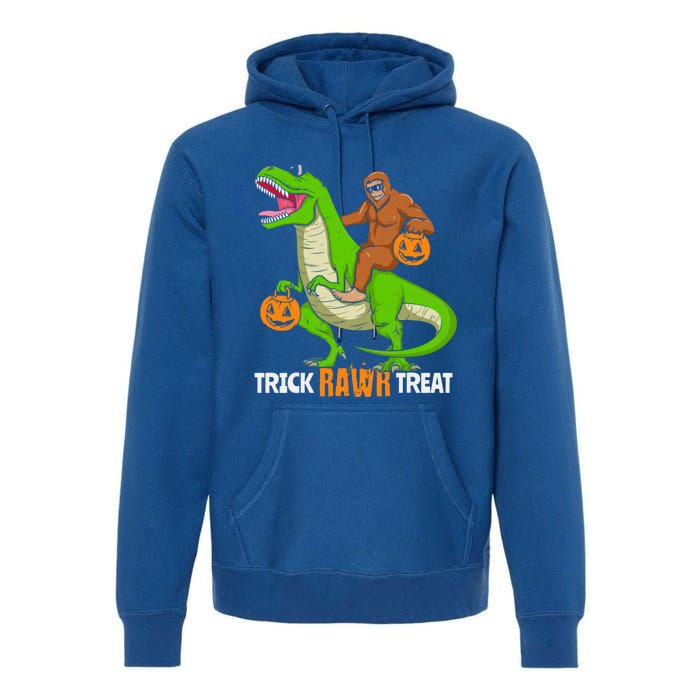 Trick Rawr Treat Bigfoot Riding A Trex Dino Halloween Gift Premium Hoodie