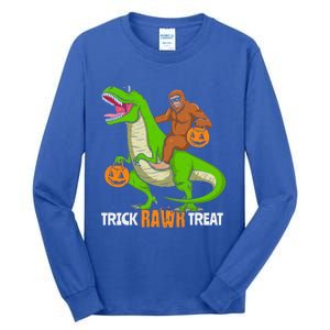 Trick Rawr Treat Bigfoot Riding A Trex Dino Halloween Gift Tall Long Sleeve T-Shirt