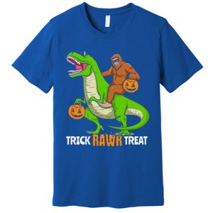 Trick Rawr Treat Bigfoot Riding A Trex Dino Halloween Gift Premium T-Shirt