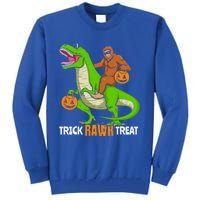 Trick Rawr Treat Bigfoot Riding A Trex Dino Halloween Gift Tall Sweatshirt