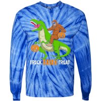 Trick Rawr Treat Bigfoot Riding A Trex Dino Halloween Gift Tie-Dye Long Sleeve Shirt