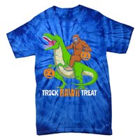 Trick Rawr Treat Bigfoot Riding A Trex Dino Halloween Gift Tie-Dye T-Shirt