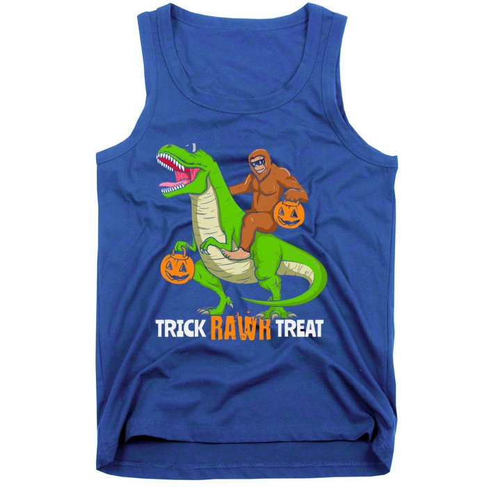 Trick Rawr Treat Bigfoot Riding A Trex Dino Halloween Gift Tank Top