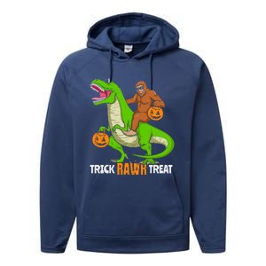 Trick Rawr Treat Bigfoot Riding A Trex Dino Halloween Gift Performance Fleece Hoodie