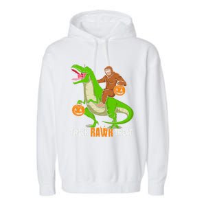 Trick Rawr Treat Bigfoot Riding A Trex Dino Halloween Gift Garment-Dyed Fleece Hoodie