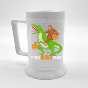 Trick Rawr Treat Bigfoot Riding A Trex Dino Halloween Gift Beer Stein