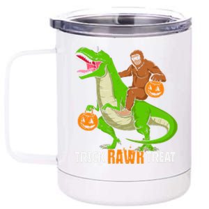 Trick Rawr Treat Bigfoot Riding A Trex Dino Halloween Gift 12 oz Stainless Steel Tumbler Cup