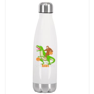 Trick Rawr Treat Bigfoot Riding A Trex Dino Halloween Gift Stainless Steel Insulated Water Bottle