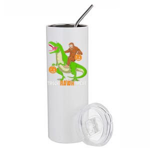 Trick Rawr Treat Bigfoot Riding A Trex Dino Halloween Gift Stainless Steel Tumbler