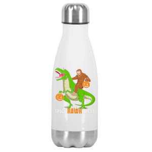 Trick Rawr Treat Bigfoot Riding A Trex Dino Halloween Gift Stainless Steel Insulated Water Bottle