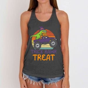 Trick Rawr Treat Dinosaur Monster Truck Halloween Boy Women's Knotted Racerback Tank