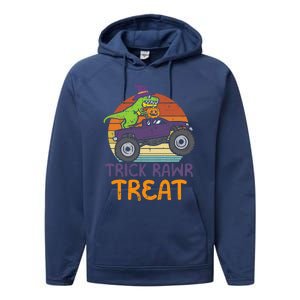 Trick Rawr Treat Dinosaur Monster Truck Halloween Boy Performance Fleece Hoodie