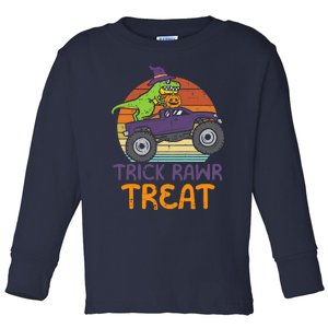 Trick Rawr Treat Dinosaur Monster Truck Halloween Boy Toddler Long Sleeve Shirt