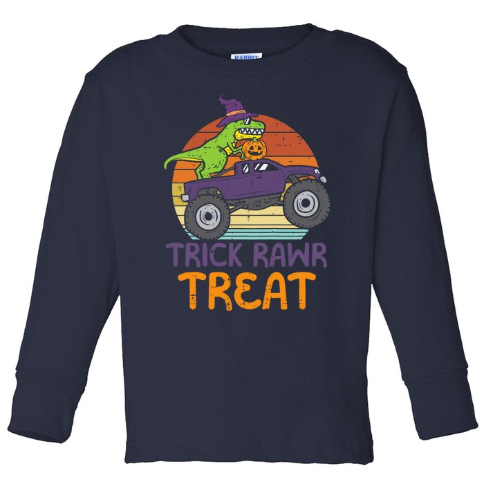 Trick Rawr Treat Dinosaur Monster Truck Halloween Boy Toddler Long Sleeve Shirt