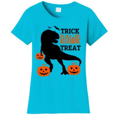 Trick Rawr Treat Dinosaur Bats Pumpkins Jack O Lanterns Funny Gift Women's T-Shirt