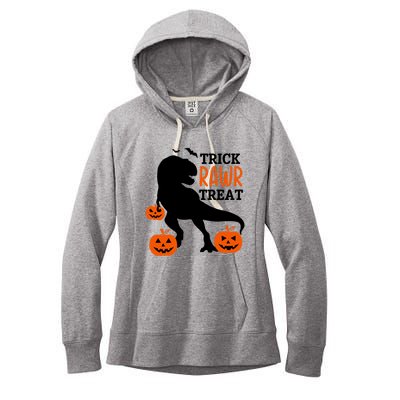 Trick Rawr Treat Dinosaur Bats Pumpkins Jack O Lanterns Funny Gift Women's Fleece Hoodie